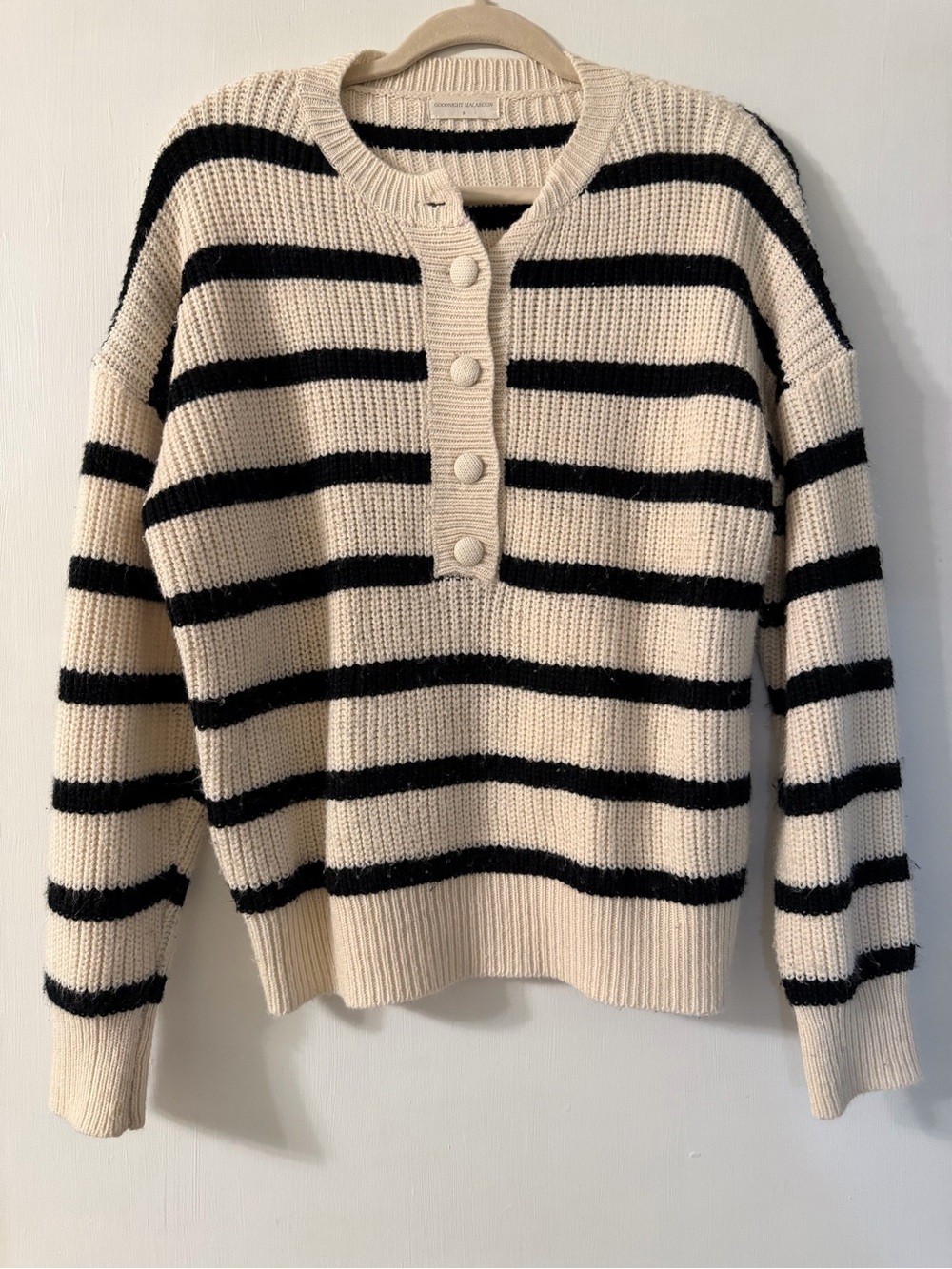 Goodnight Macaroon Cream & Black Striped Button-Placket Sweater
